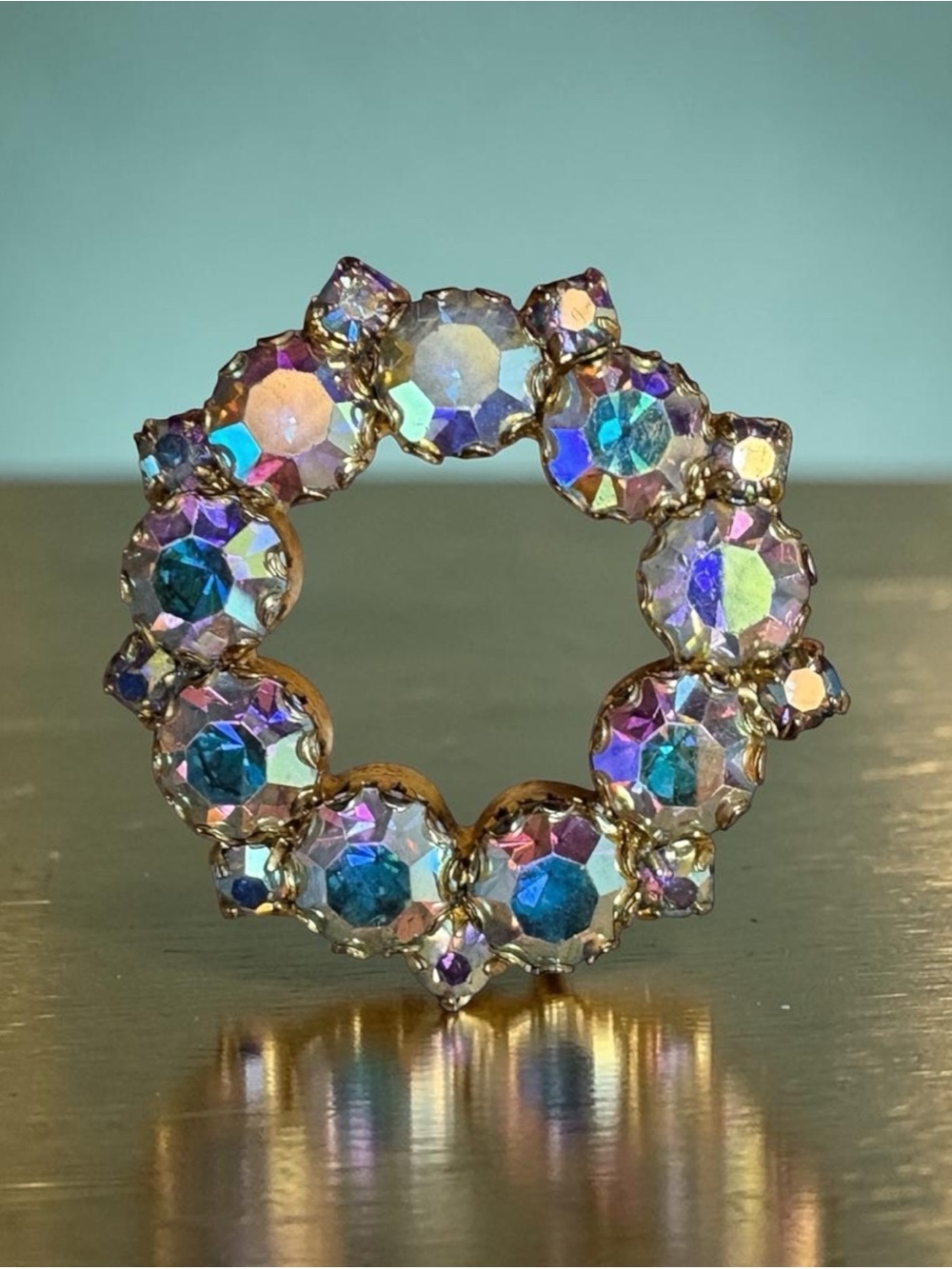 Aurora Borealis Vintage Crystal Brooch - Iridescent Mid Century